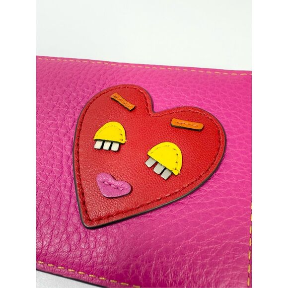 Tory Burch Perry Patchwork Hearts Card Case Zip Wallet ID - Picture 3 of 7